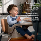 A young child comfortably using the Jay Plus, with text overlay indicating it is designed for children from 6 months to 3 years.