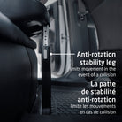 Anti-rotation stability leg designed to limit seat movement and provide extra protection in the event of a collision.