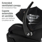 Extended ventilated canopy providing sun protection and increased airflow for a breezy, comfortable environment.