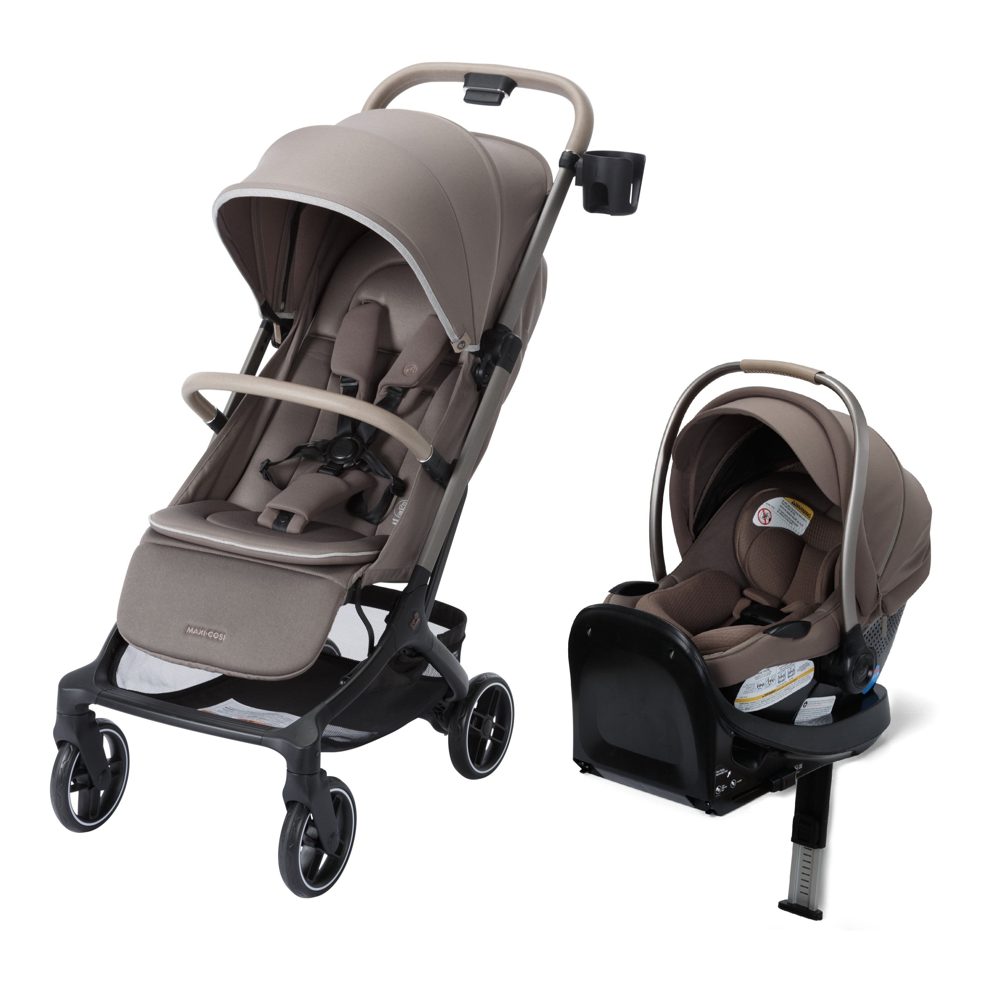 Oxford Cabin Lightweight Travel Stroller with Ambra Infant Car Seat in Truffle Caspian Caviar / Sea Shadow