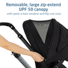 Fame™ Modular Stroller - removable, large zip-extend UPF 50 canopy with peek-a-boo window and flip-out visor