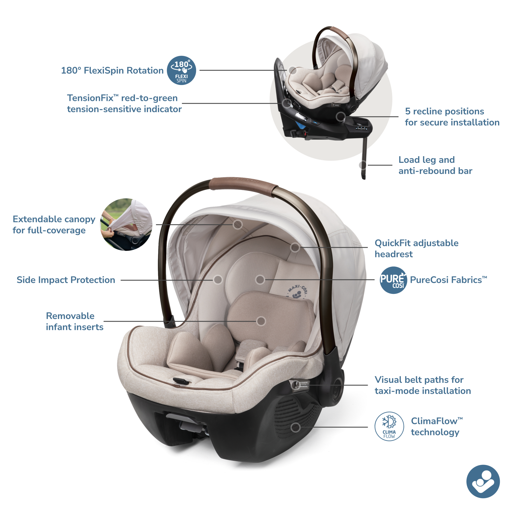 Tayla Max Peri 180° Rotating Infant Car Seat Travel System in Desert Wonder