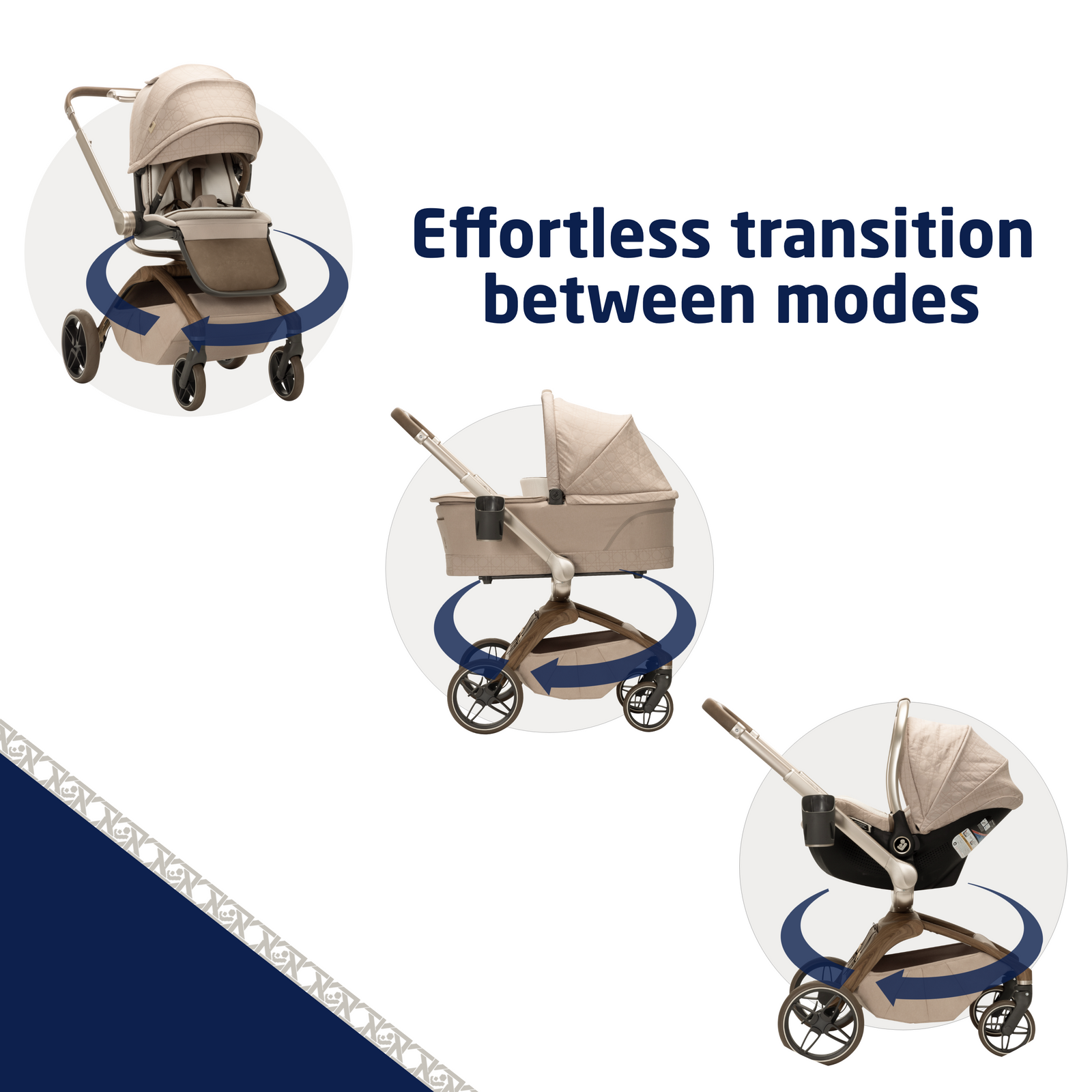 Tana 360° Rotating Modular Stroller with Carriage Accessory in Natural ...