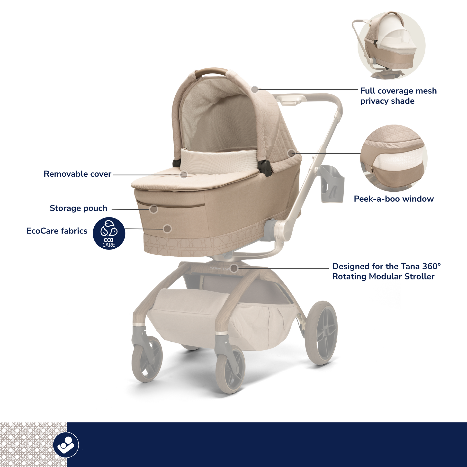 Tana 360° Rotating Modular Stroller with Carriage Accessory in Natural ...