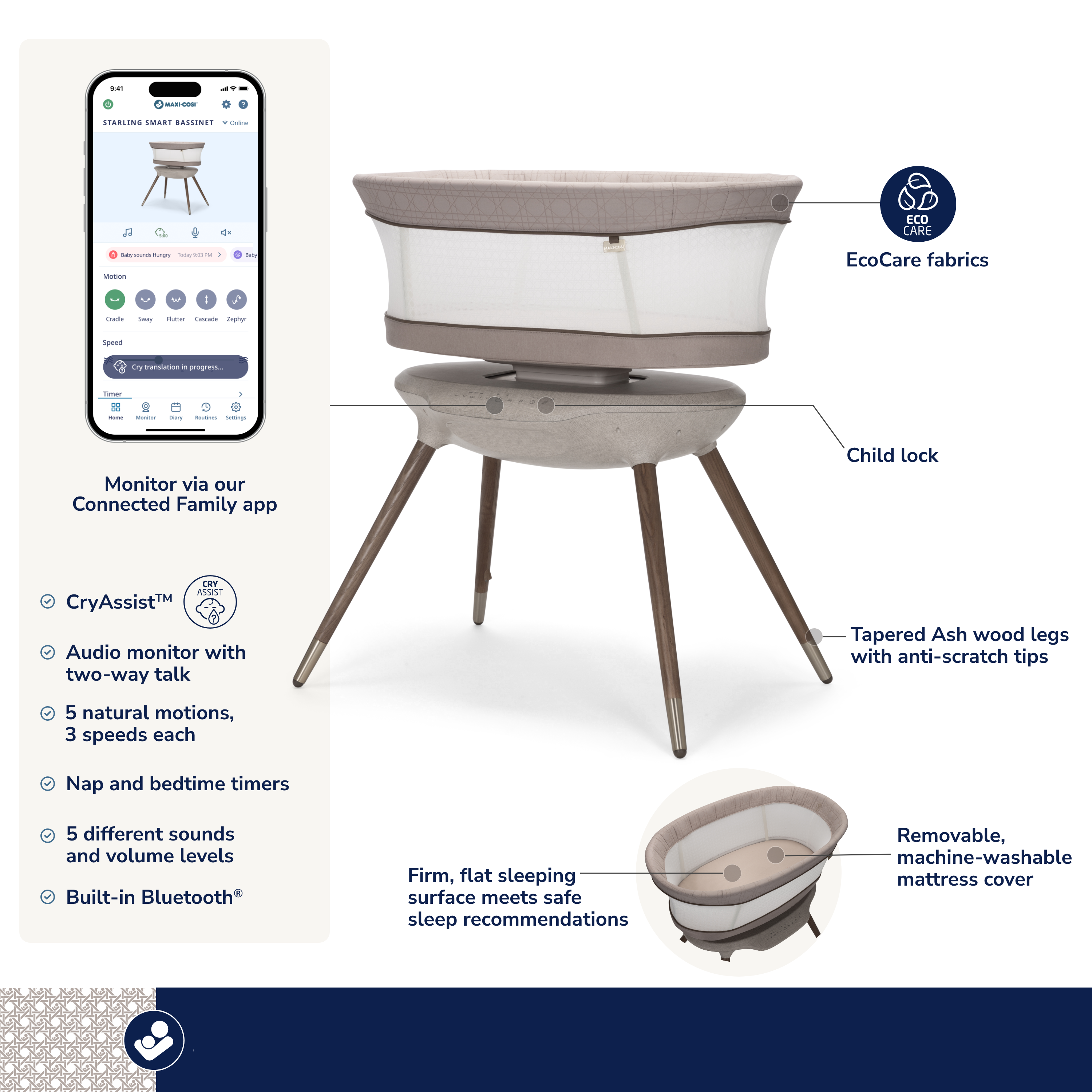 Starling Smart Bassinet - infographic