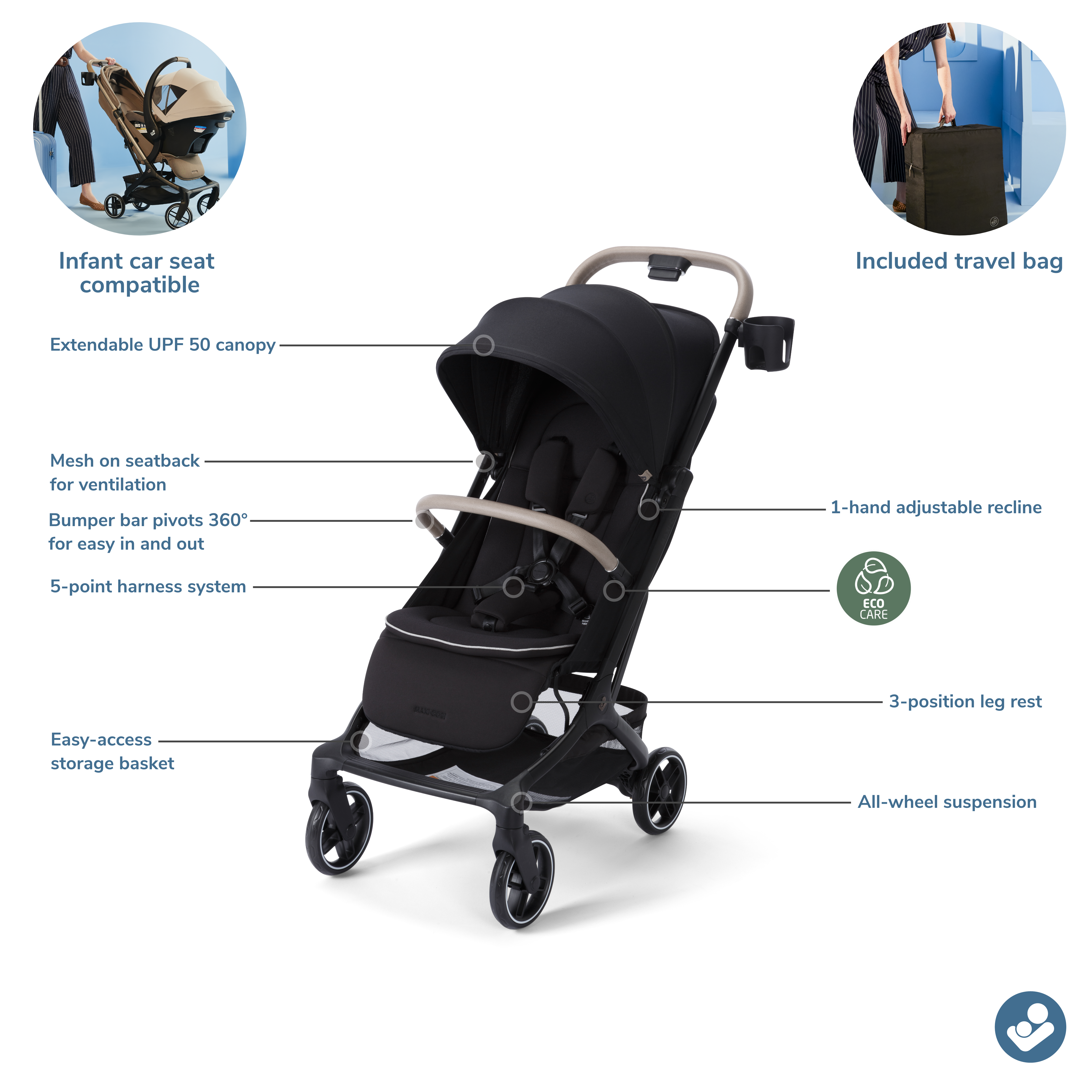 Oxford Cabin Travel System with Mico Pro Infant Car Seat in Sea Shadow Sea Shadow / Sea Salt