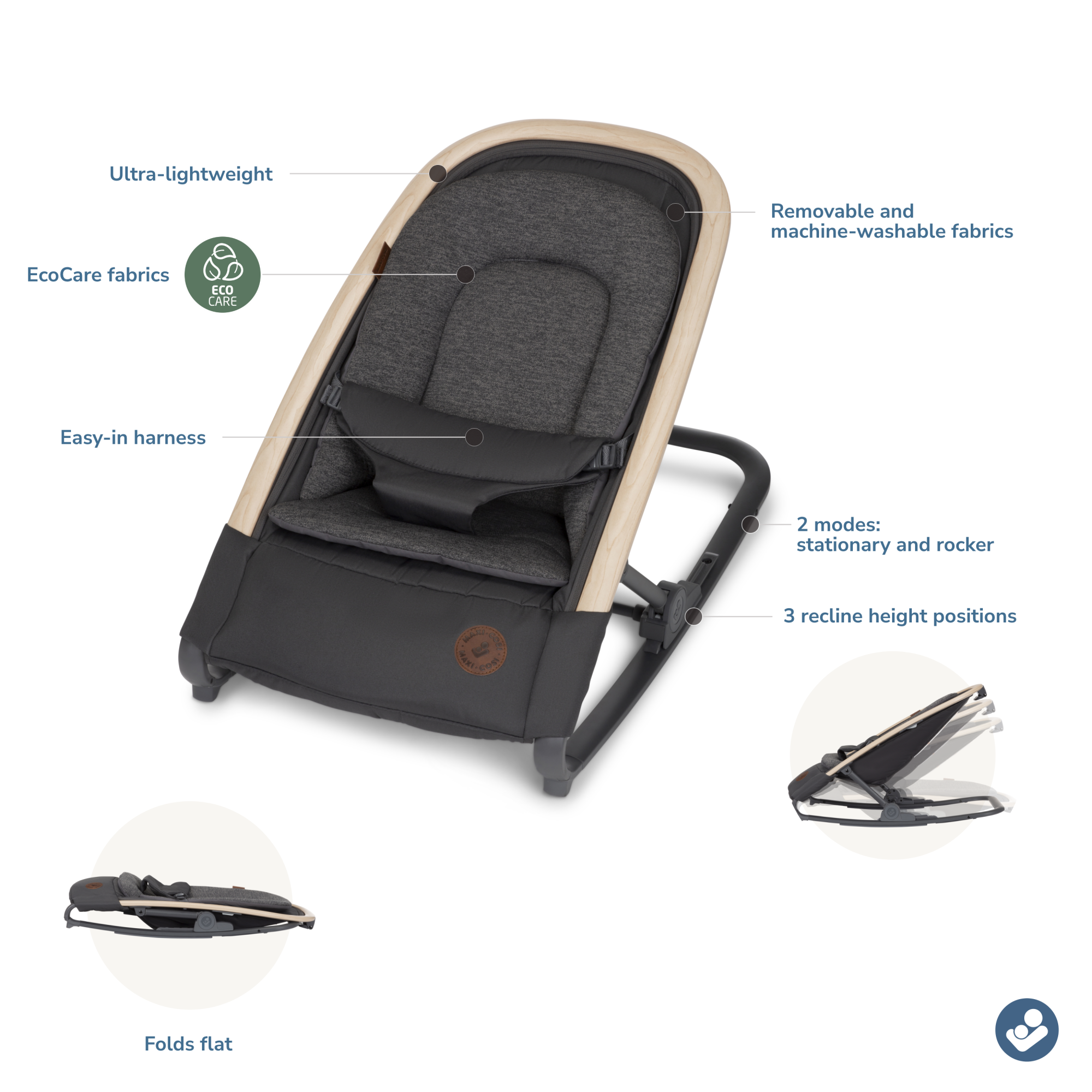 Kori 2-in-1 Baby Bouncer Seat for Infants, Baby Rocker Chair, Portable Bouncer Chair